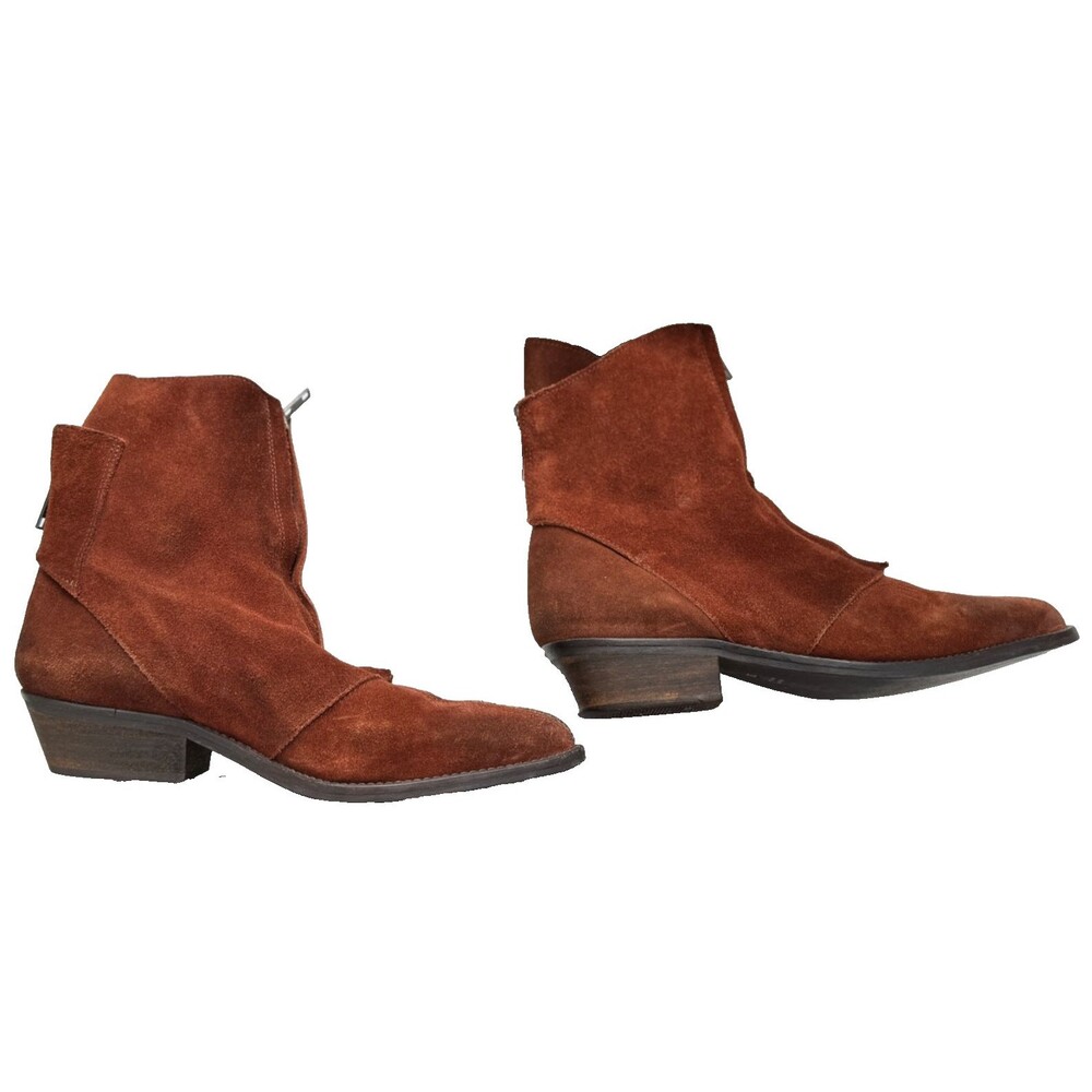 Free People Caldera Suede Ankle Boots w/ Double Zippers Rust/Brown Size 8/EU 38 - Picture 3 of 9